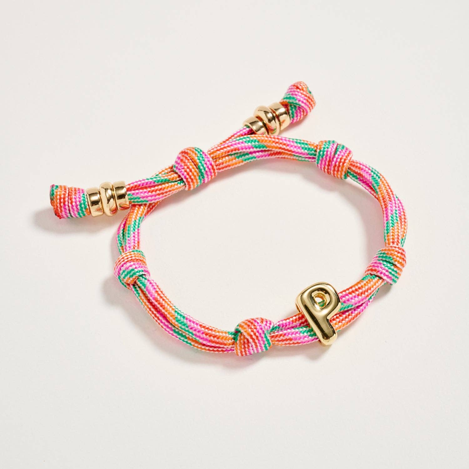Premium Multicolor Rope Initial Bracelet with Gold Letter Charm | Adjustable Luxury Cord Monogram Bracelet