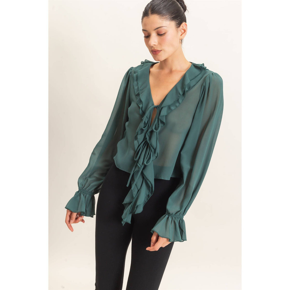Ruffled V-Neck Blouse