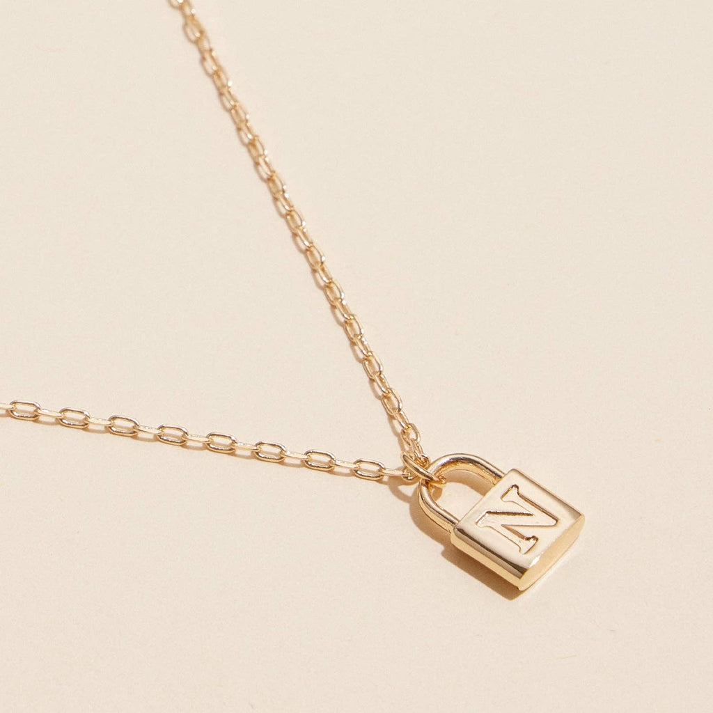 Chic Gold Initial Lock Pendant | Necklace