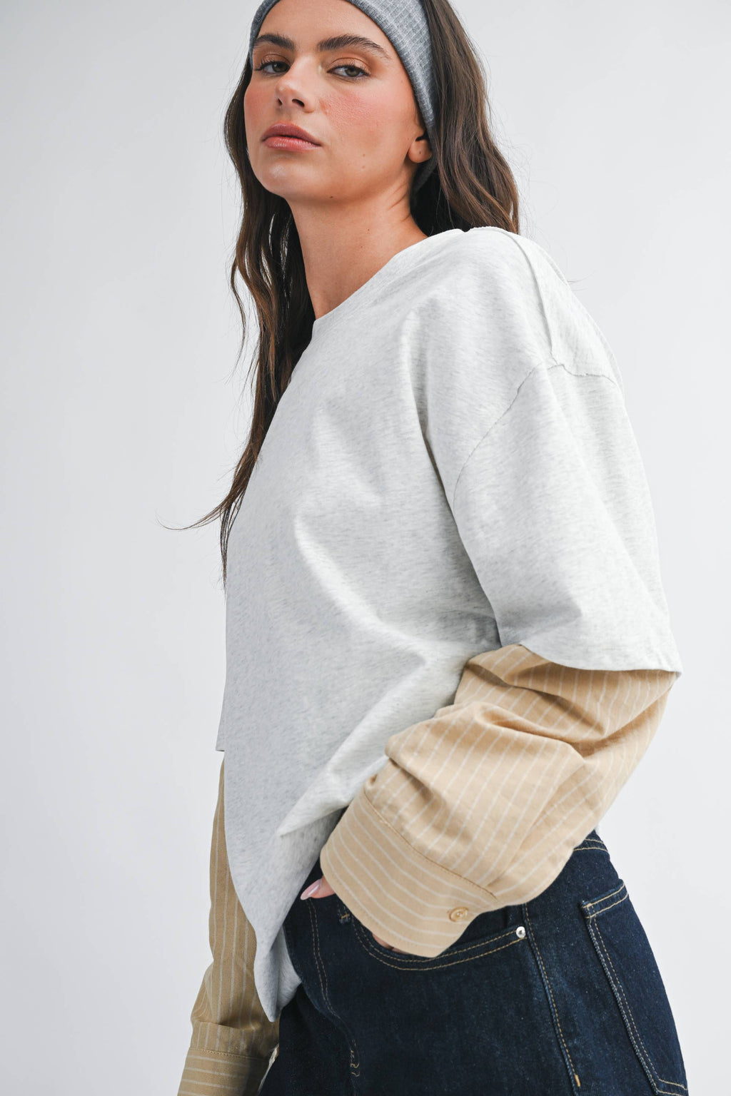 Mixed Media Layered Long Sleeve Top