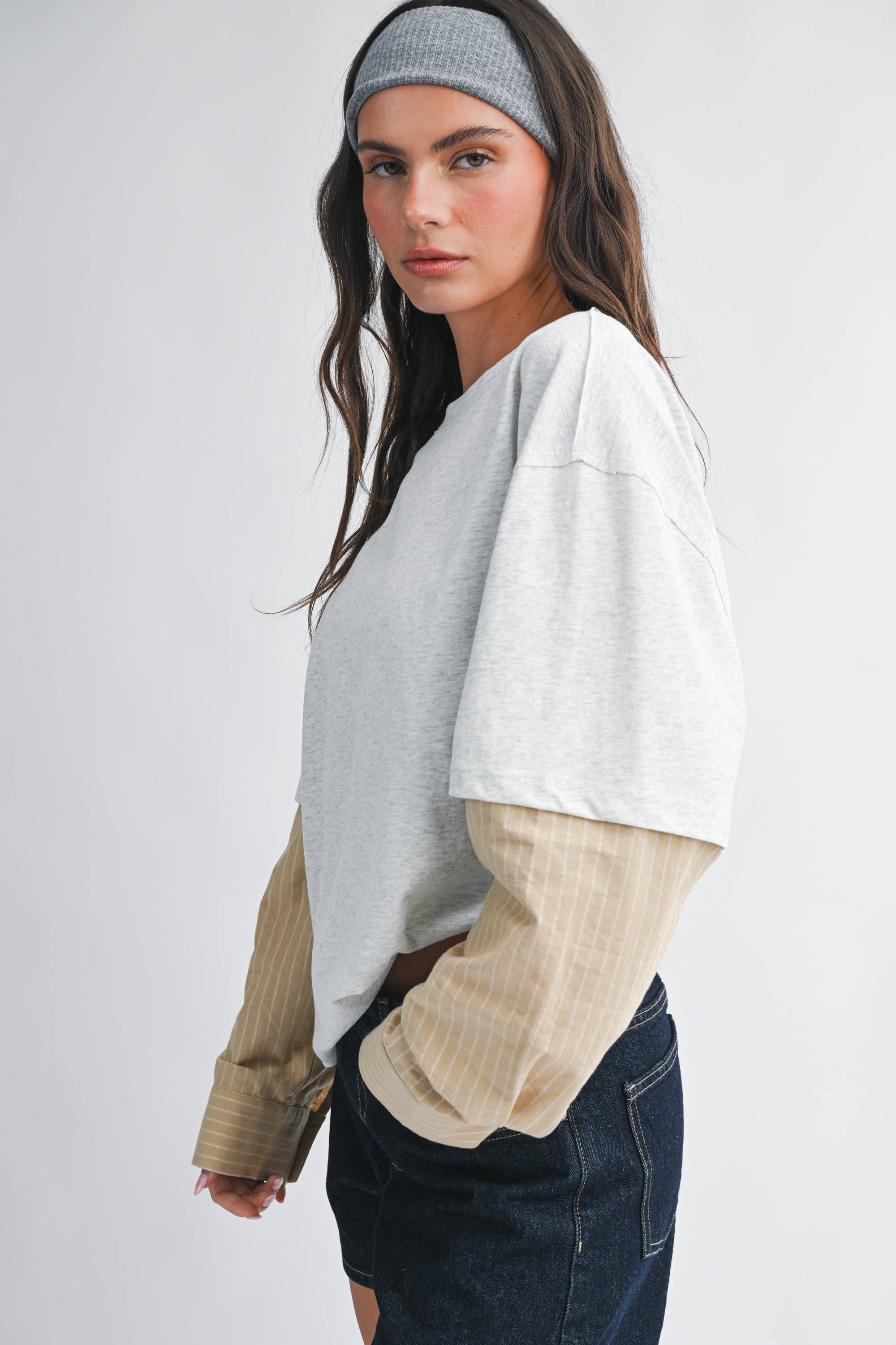 Mixed Media Layered Long Sleeve Top