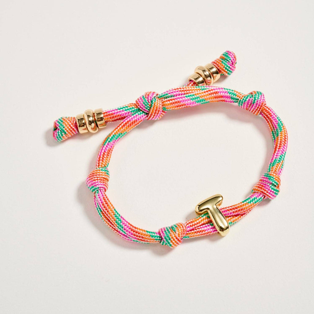 Premium Multicolor Rope Initial Bracelet with Gold Letter Charm | Adjustable Luxury Cord Monogram Bracelet