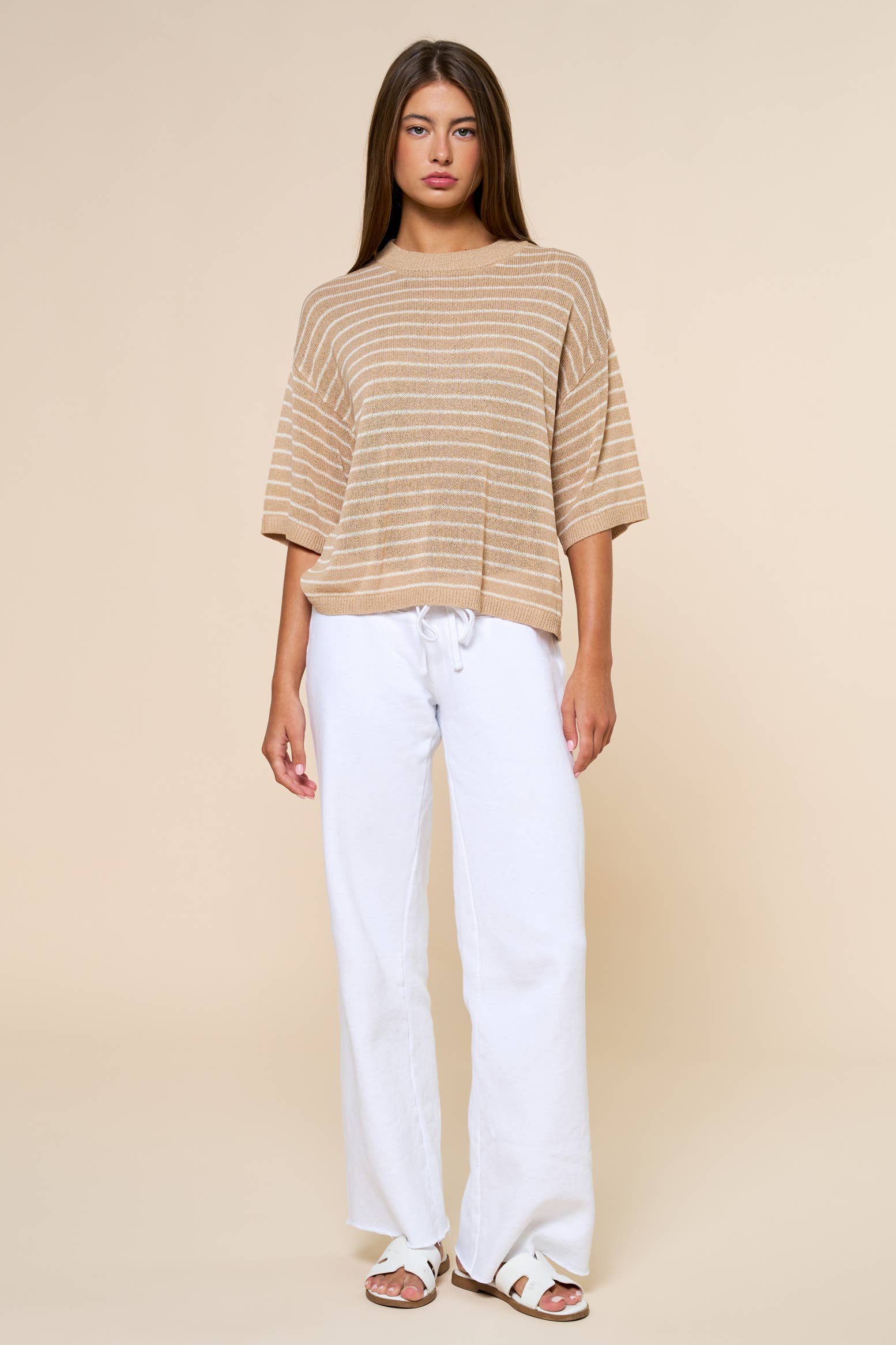 Stripe Knit Round Neck Top