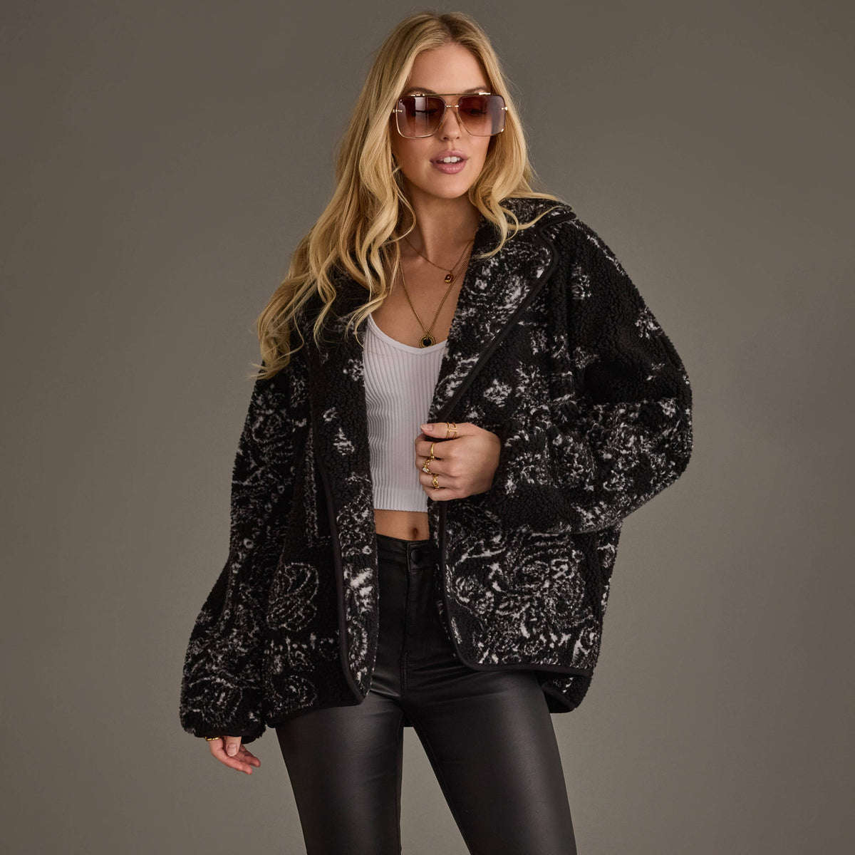 Black & White Paisley Fleece Coatigan