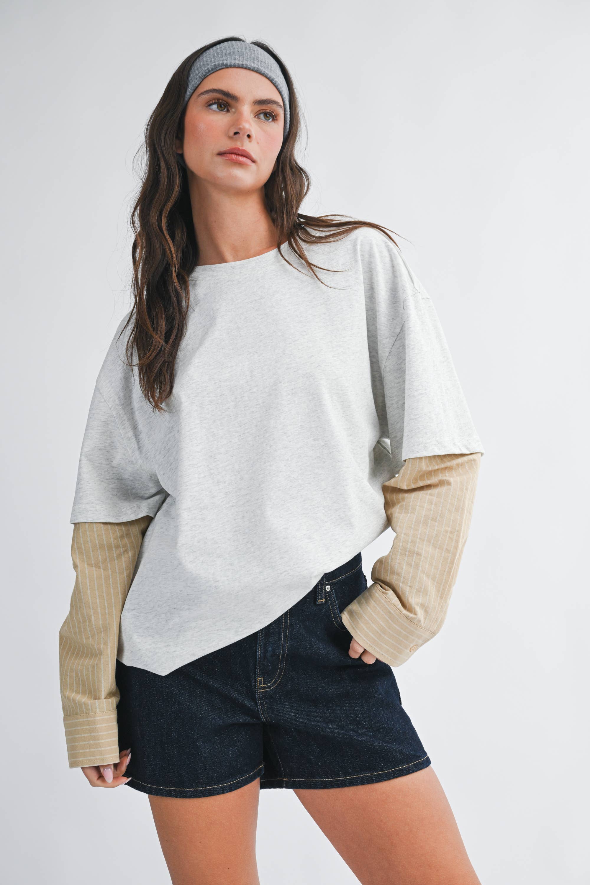 Mixed Media Layered Long Sleeve Top