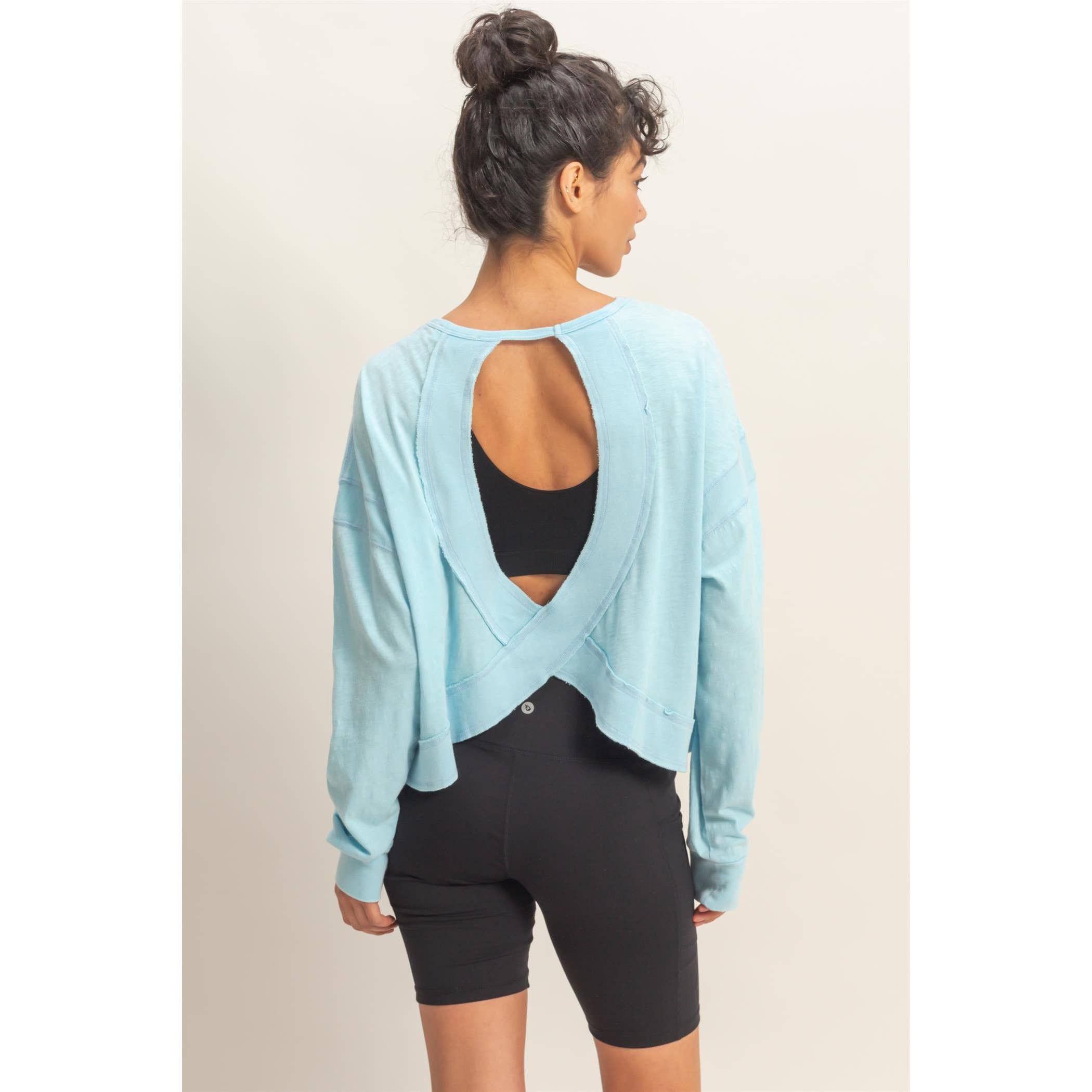 Cross Detail Open Back Long-Sleeve Top