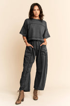 MINERAL WASHED EXPOSED BARREL PANTS SET