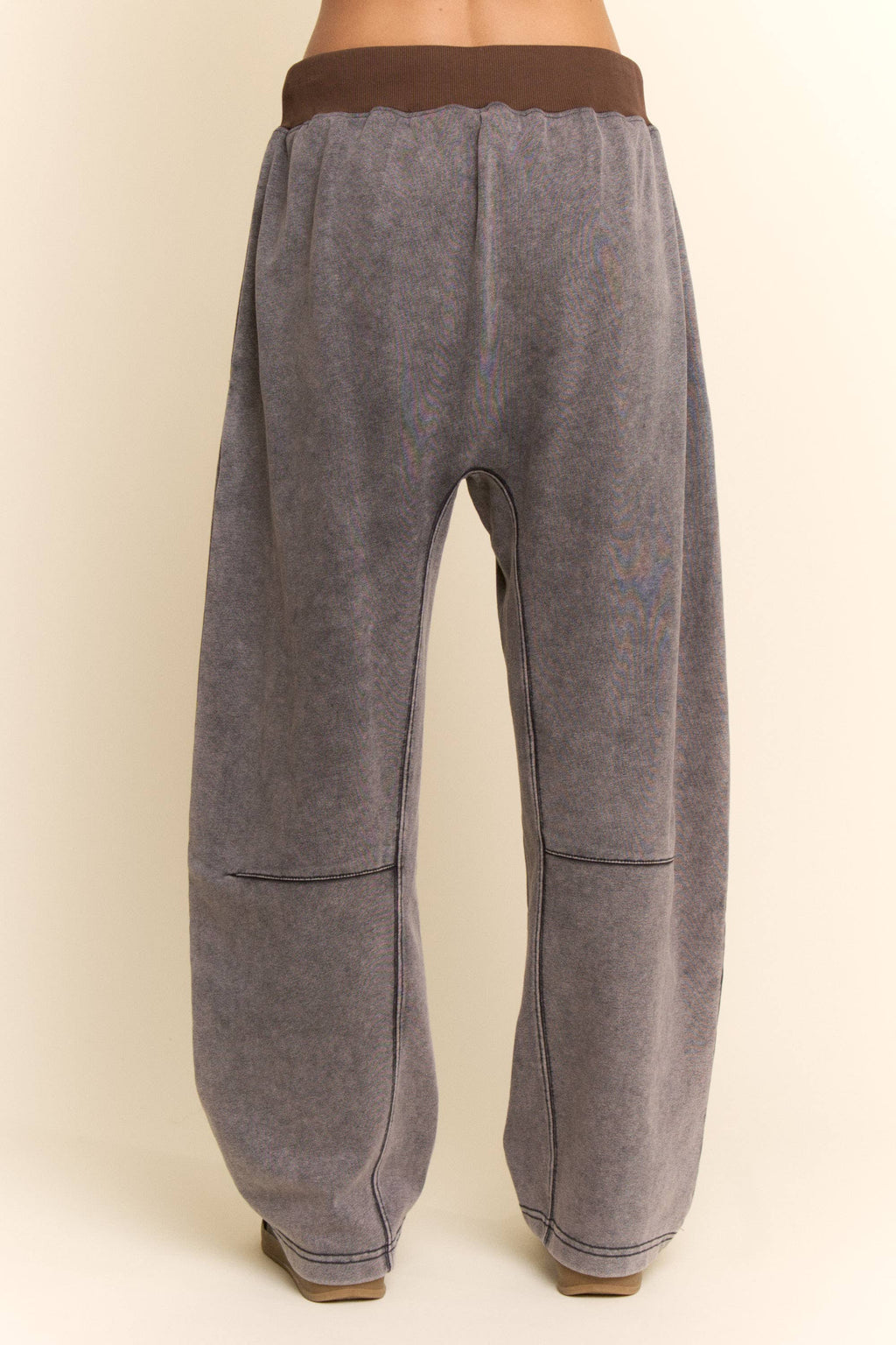 WASHED FRENCH TERRY CONTRAST WAIST BARREL PANTS