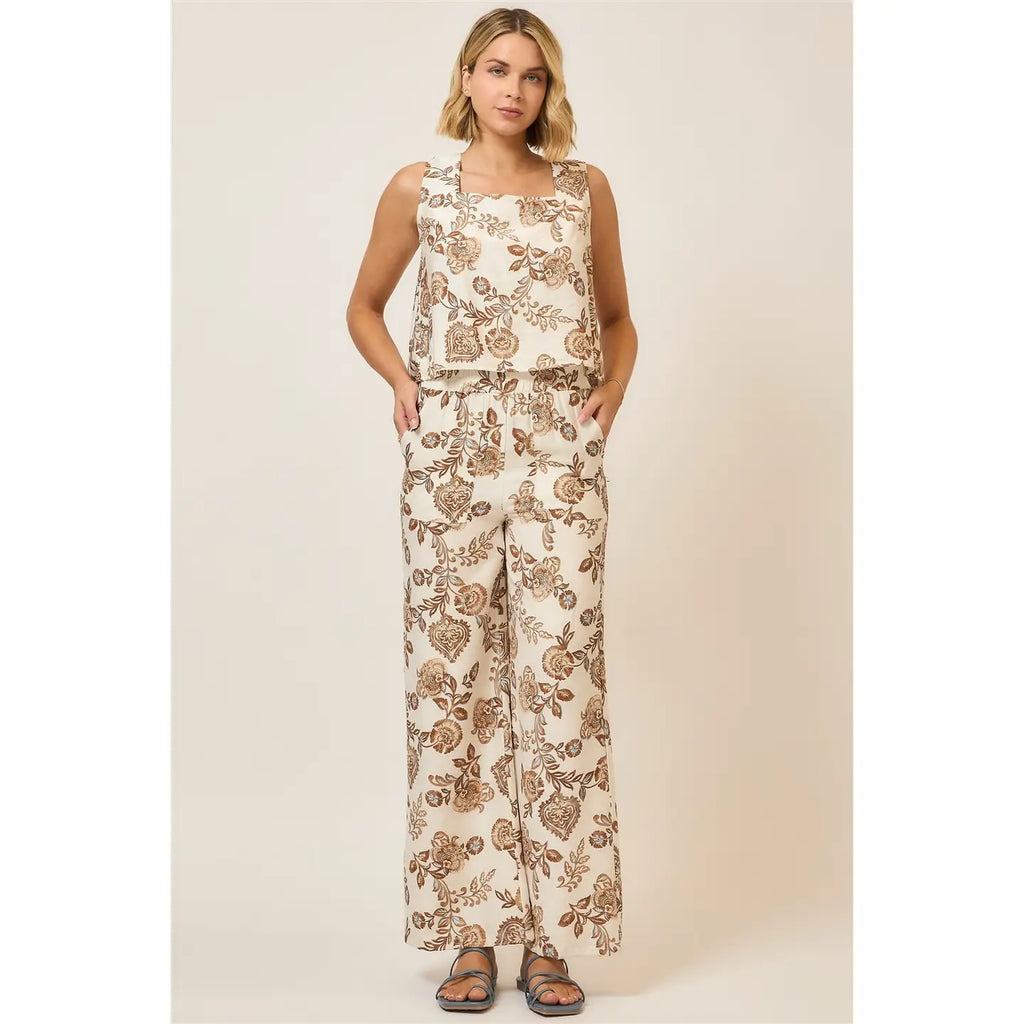 Floral Print Wide Leg Pants