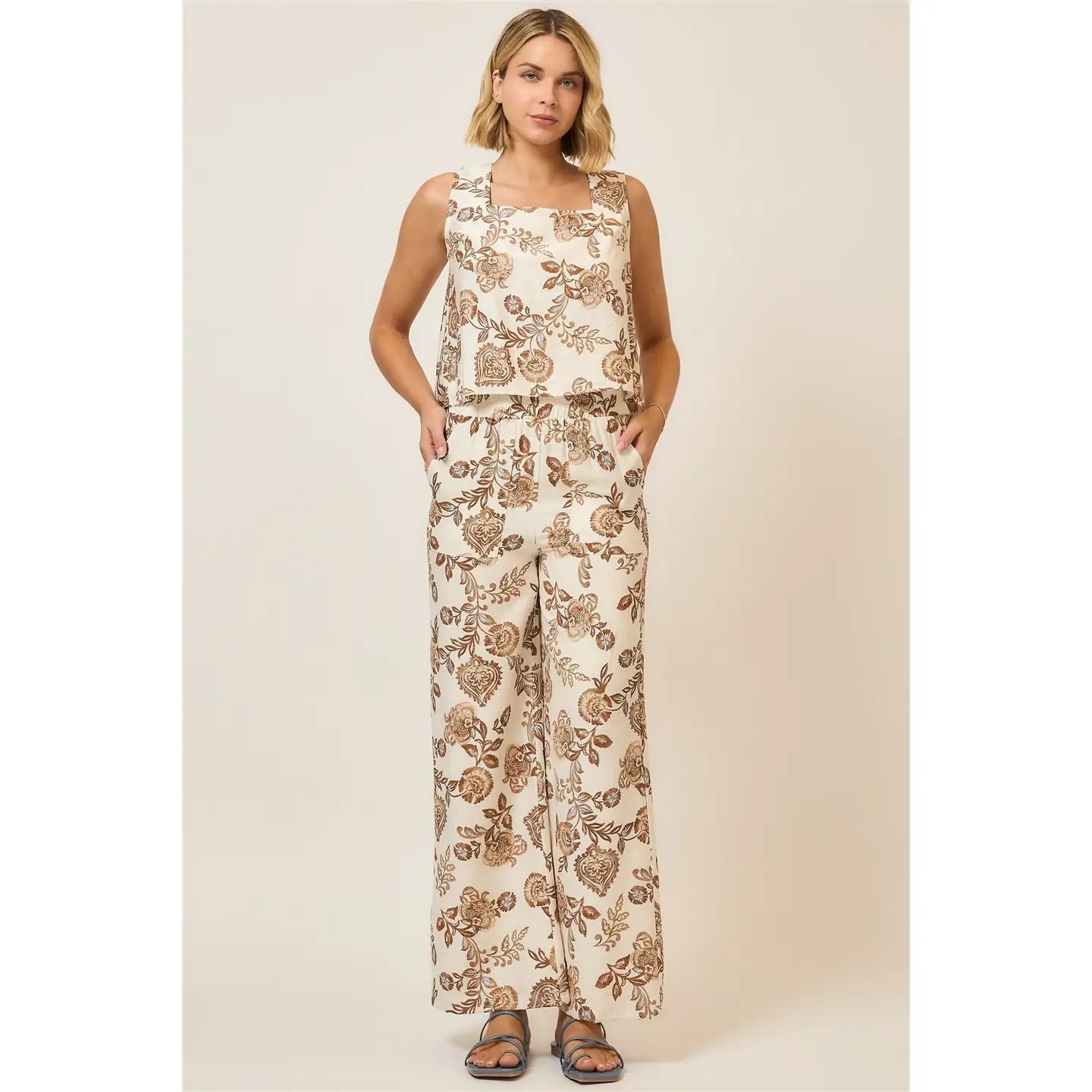 Floral Print Wide Leg Pants
