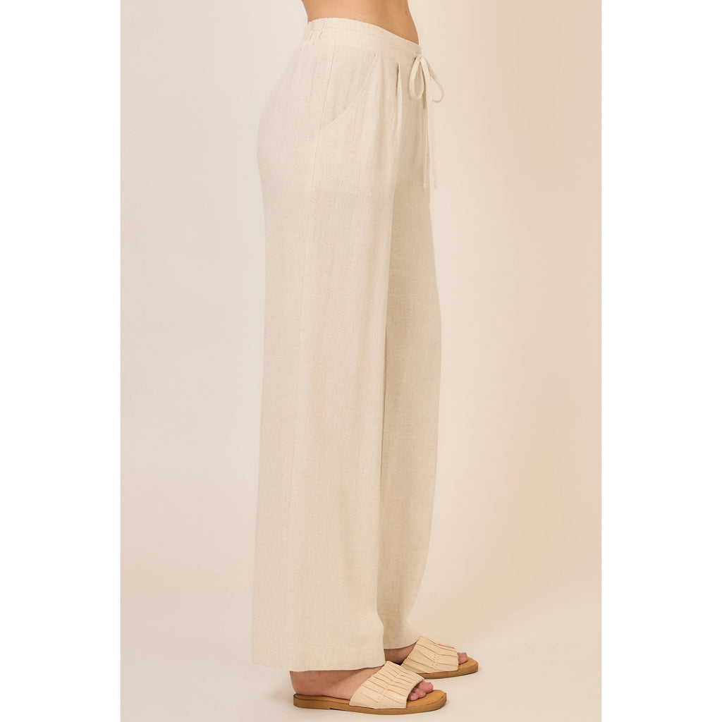 Drawstring Viscose Linen Blend Pants W Pockets