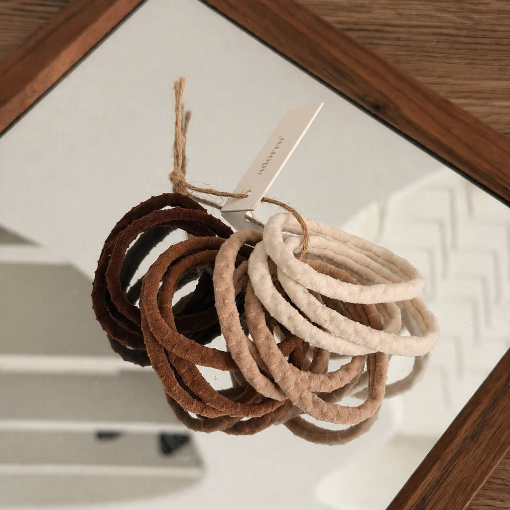 Textured Neutral Thin Seamless Hair Tie (Set of 12)