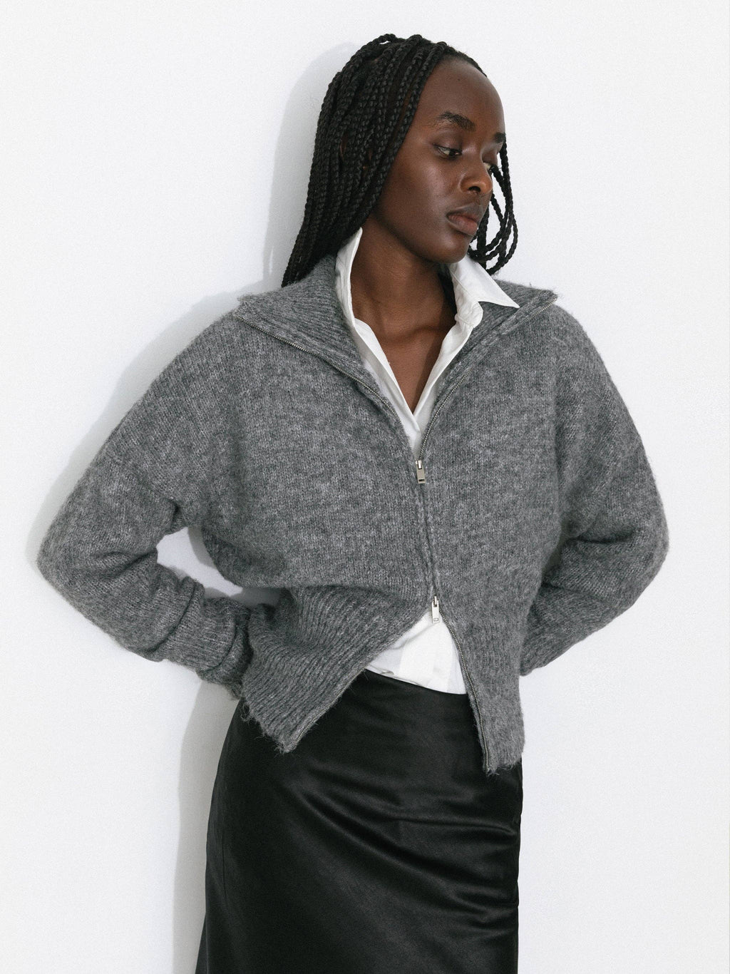 Retro Stand Collar Zip-Up Cardigan