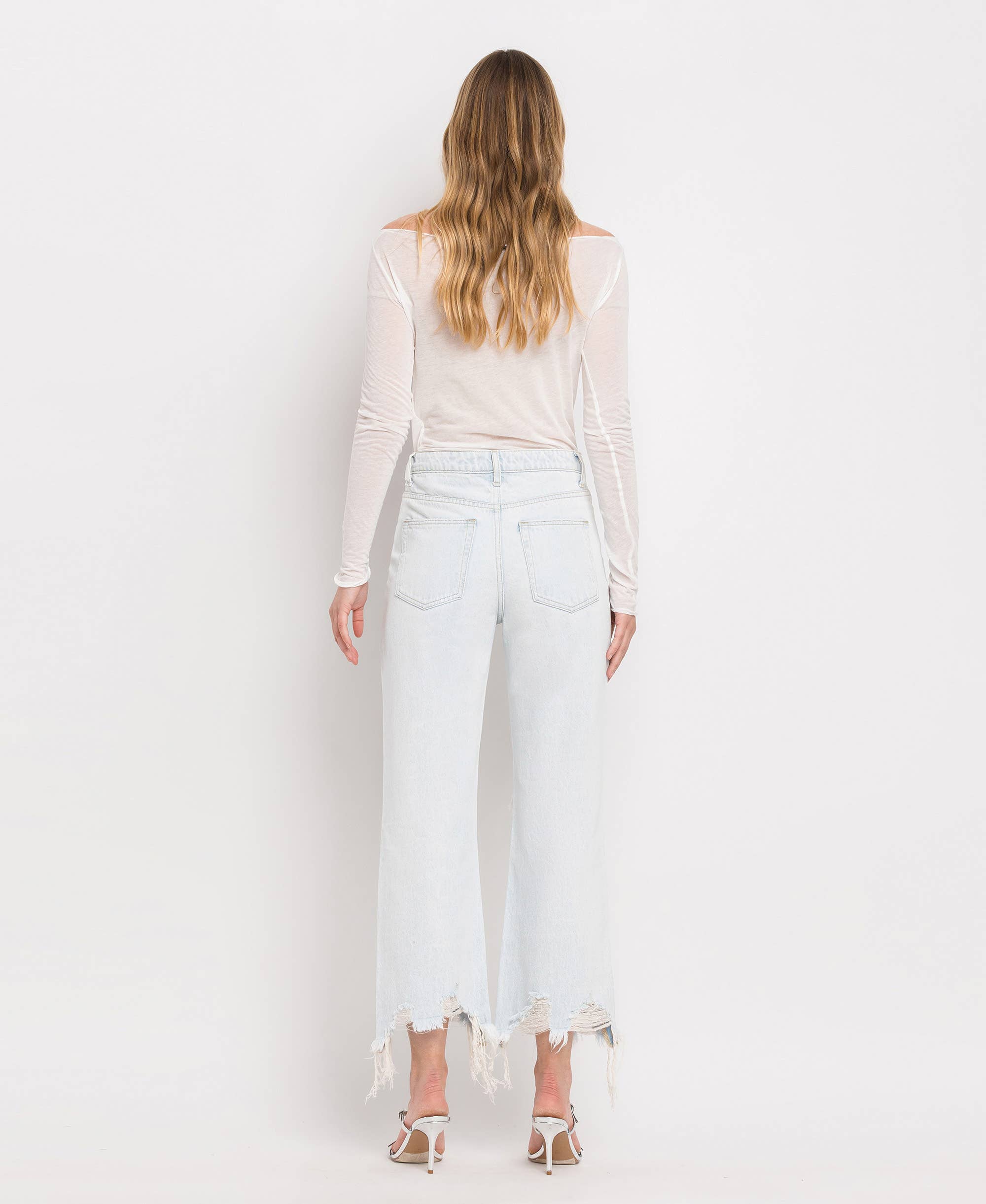 90'S VINTAGE SUPER HIGH RISE CROP FLARE JEANS V2471