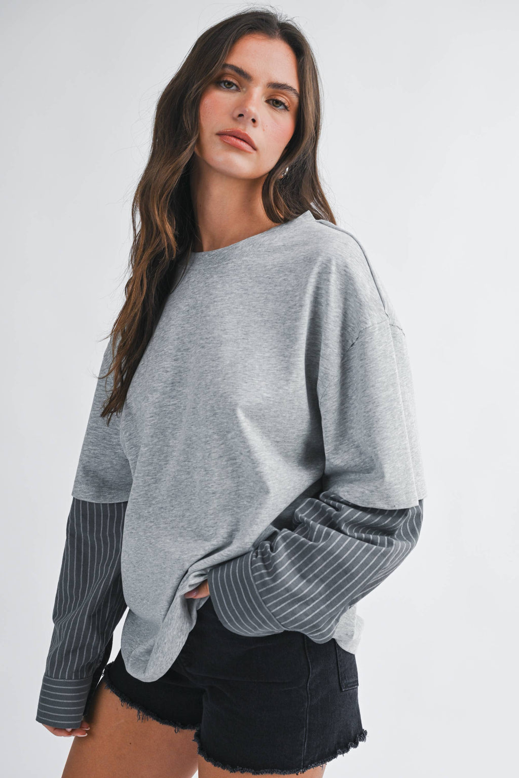 Mixed Media Layered Long Sleeve Top