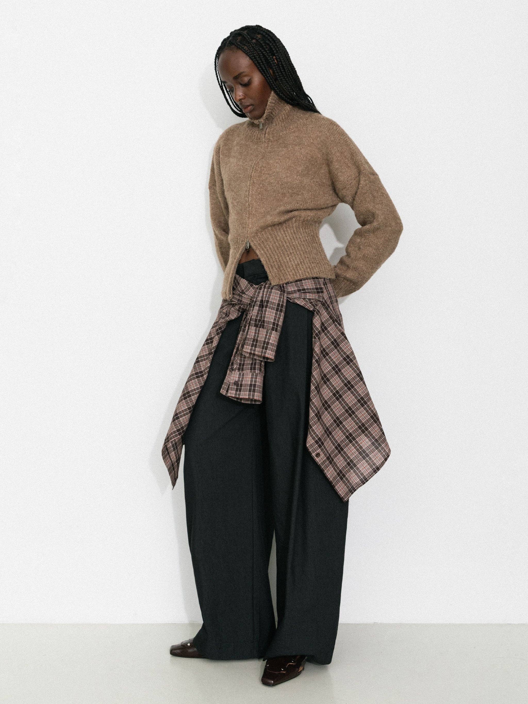 Retro Stand Collar Zip-Up Cardigan