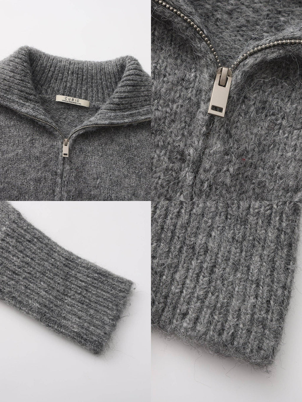Retro Stand Collar Zip-Up Cardigan