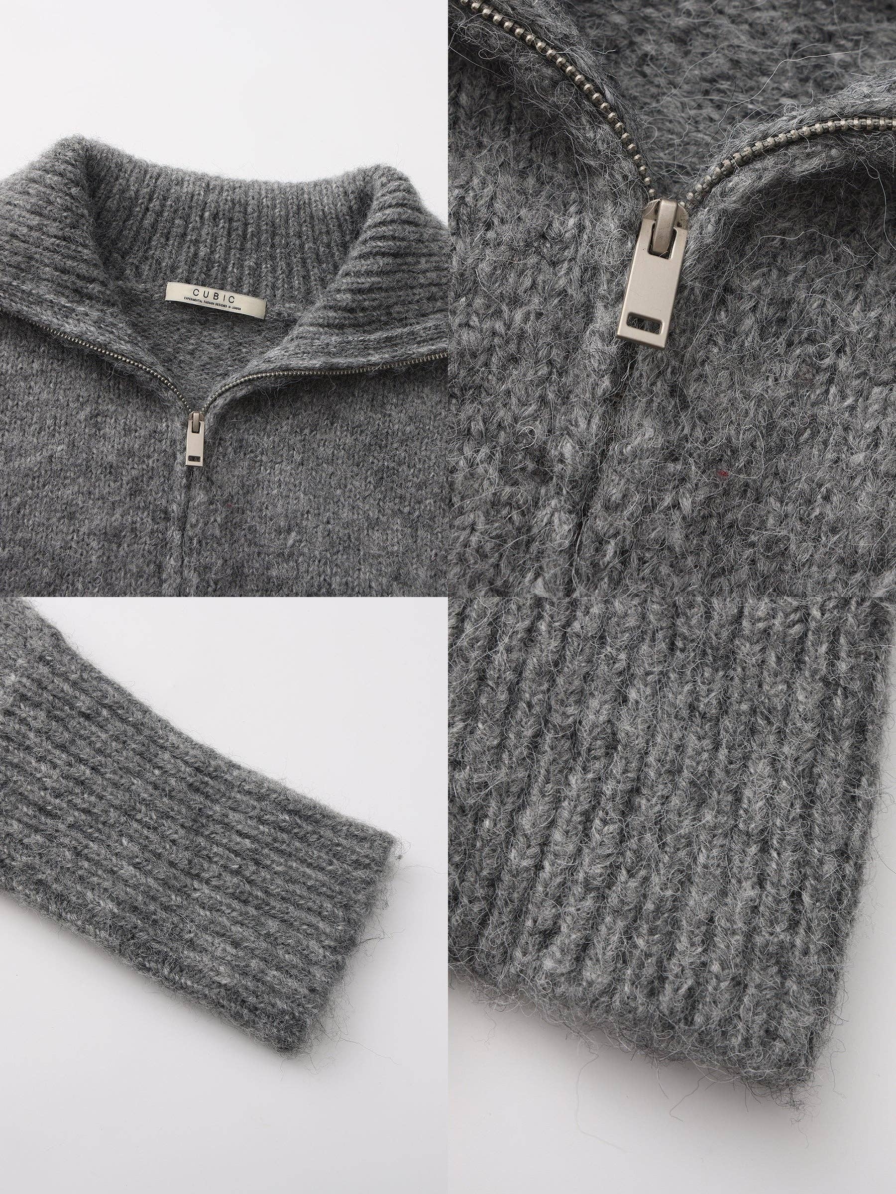 Retro Stand Collar Zip-Up Cardigan