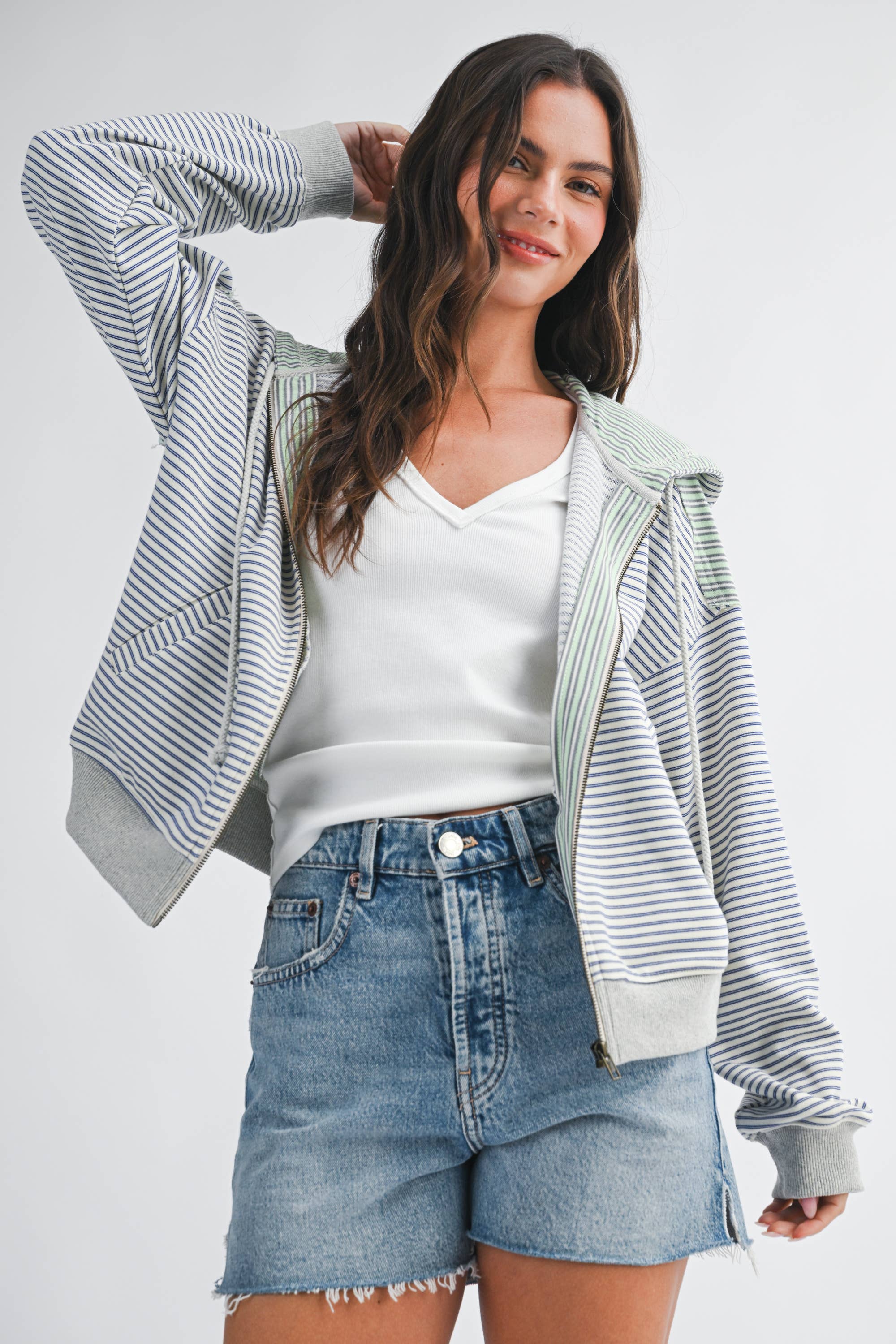 Lana Striped Zip Hoodie
