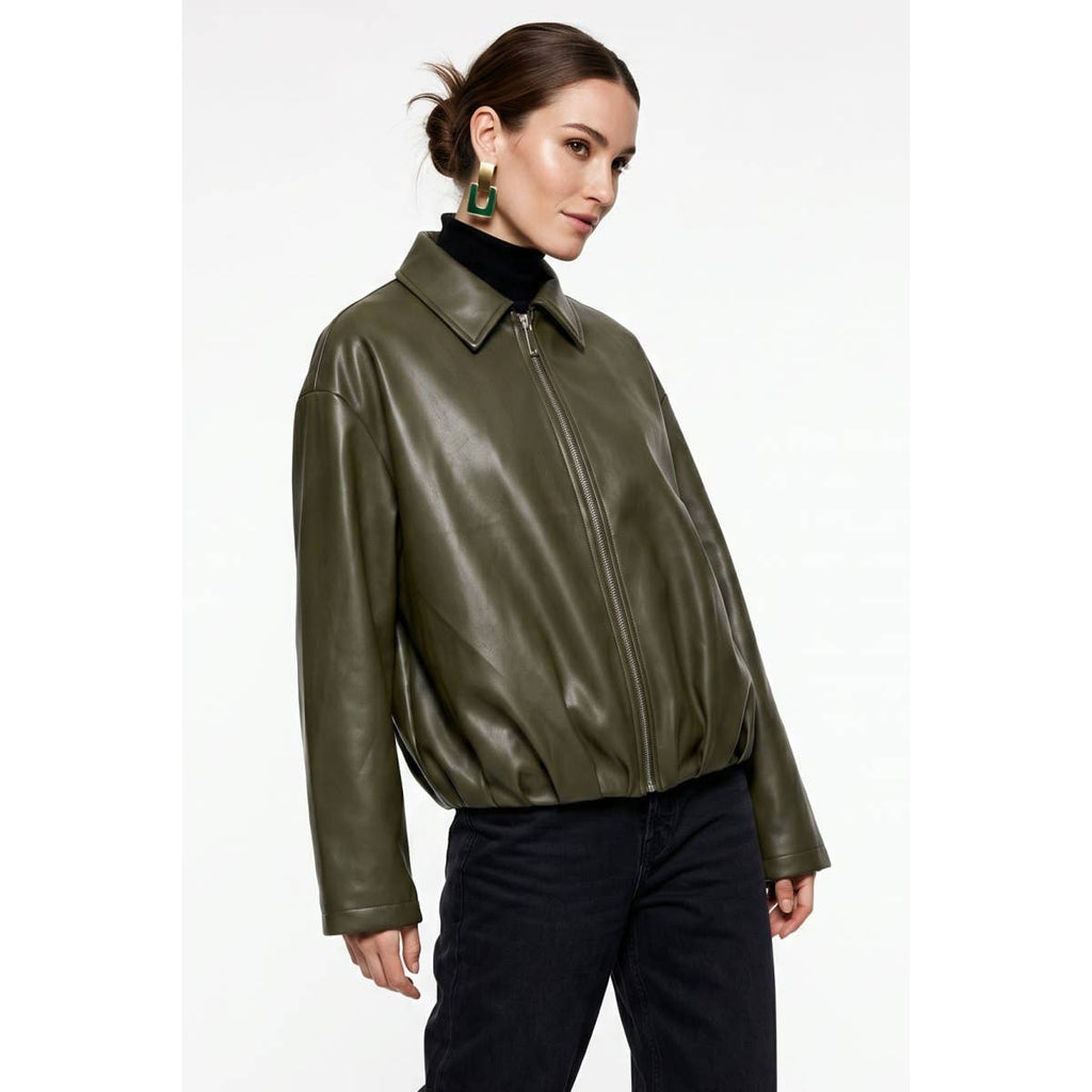 Vegan Leather Bomber Jacket