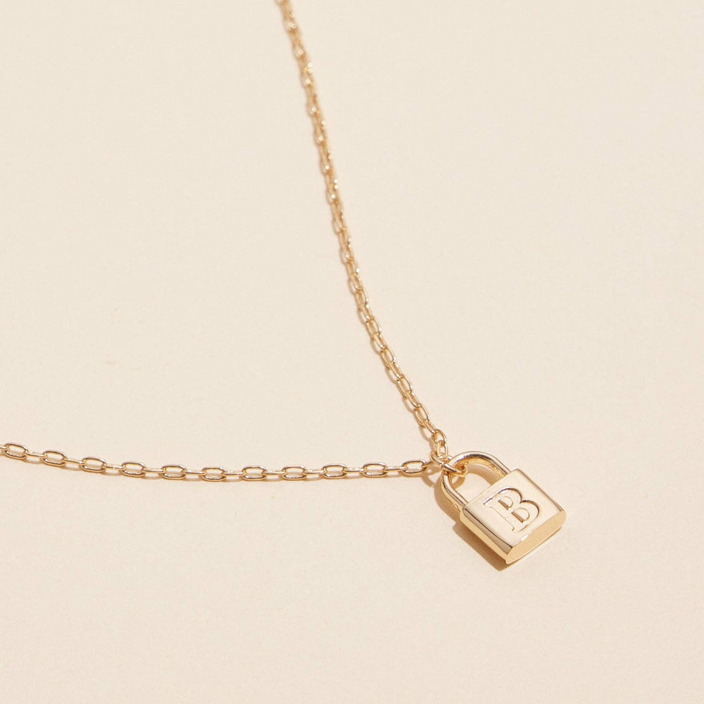 Chic Gold Initial Lock Pendant | Necklace