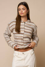 Striped Zip Front Hooded Sweater