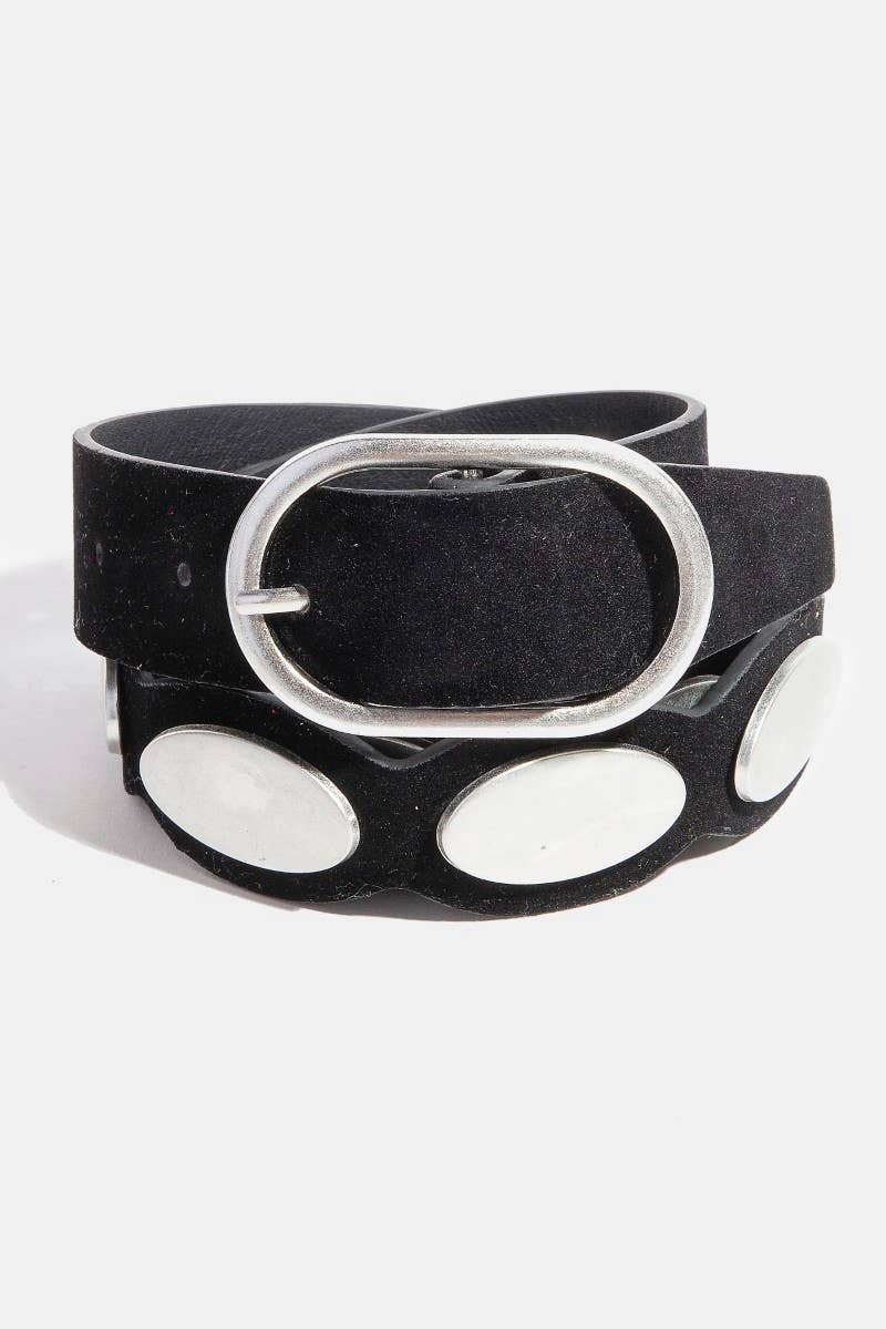 Metallic Oval Accent Suede Belt
