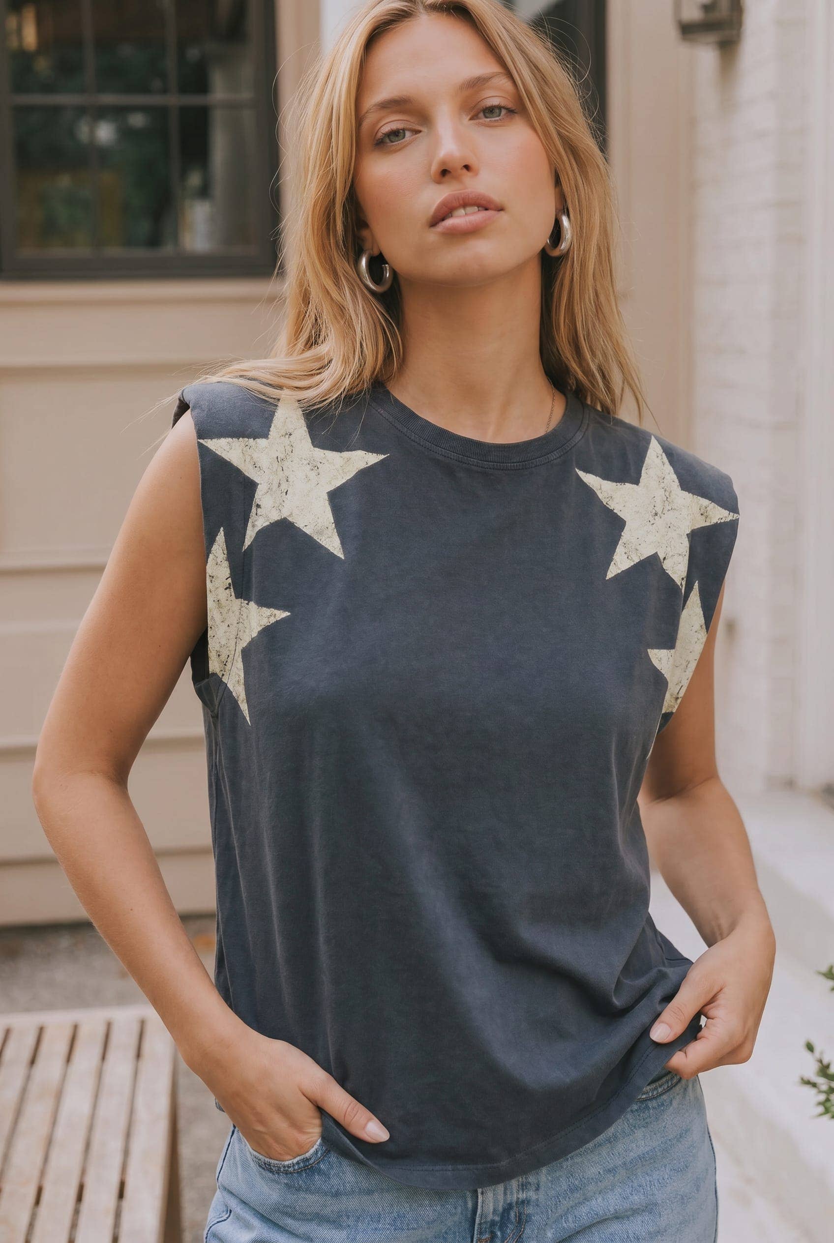 250th 4th of July star shoulder top