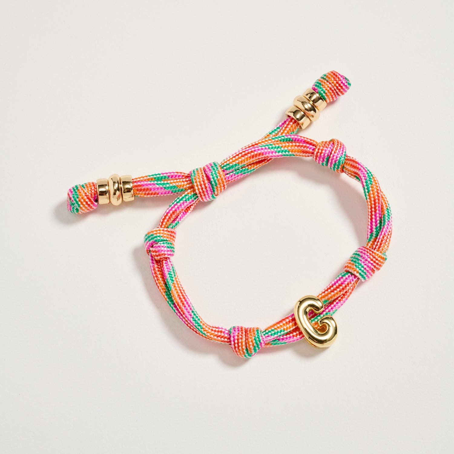 Premium Multicolor Rope Initial Bracelet with Gold Letter Charm | Adjustable Luxury Cord Monogram Bracelet