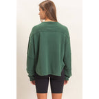 Mineral Wash Oversized Raw Edge Crew Neck Top