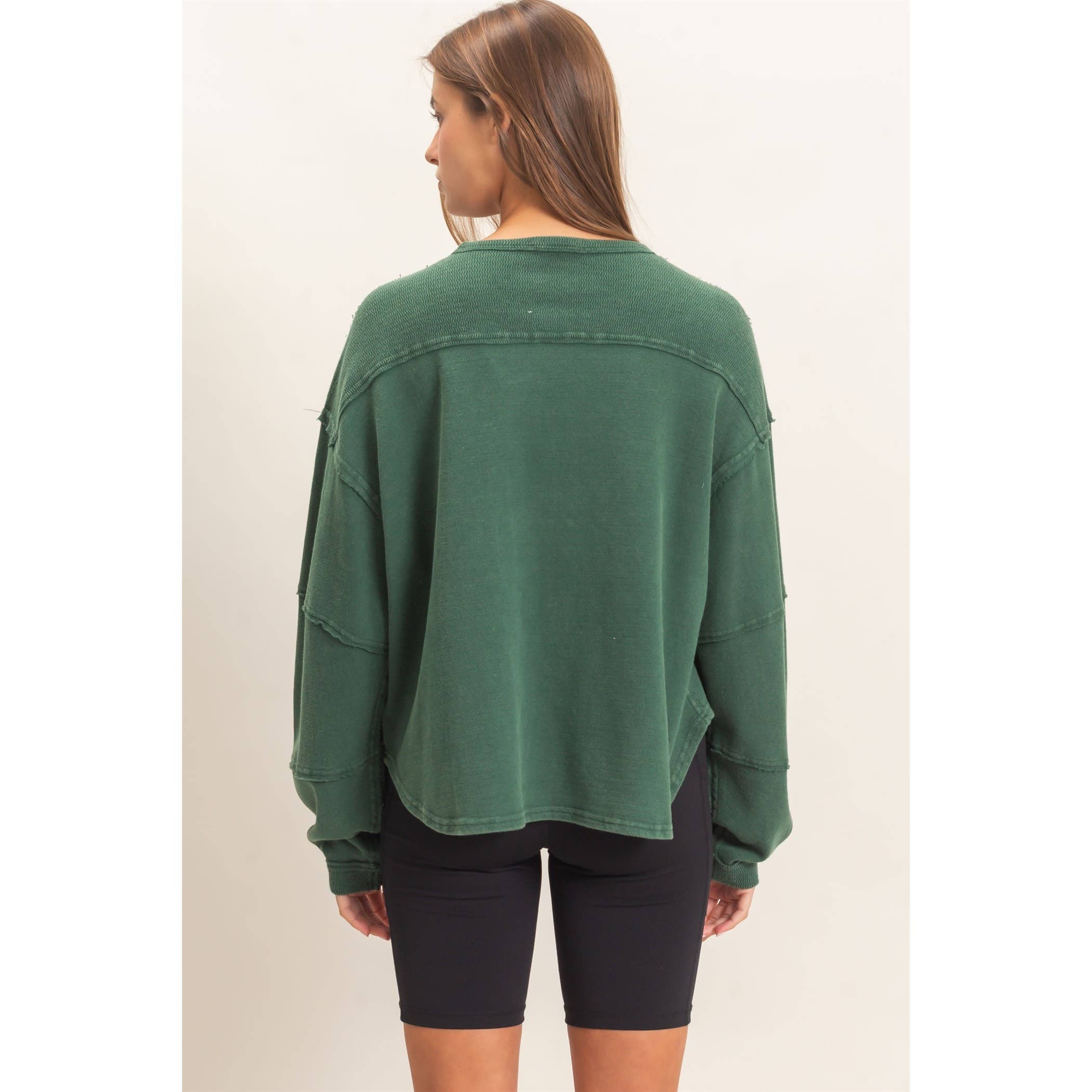 Mineral Wash Oversized Raw Edge Crew Neck Top