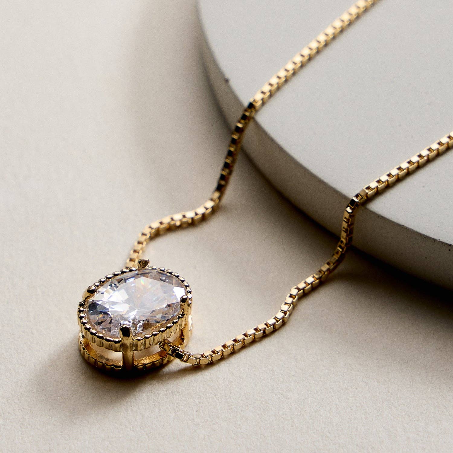 Gold Filled Oval CZ Solitaire Necklace