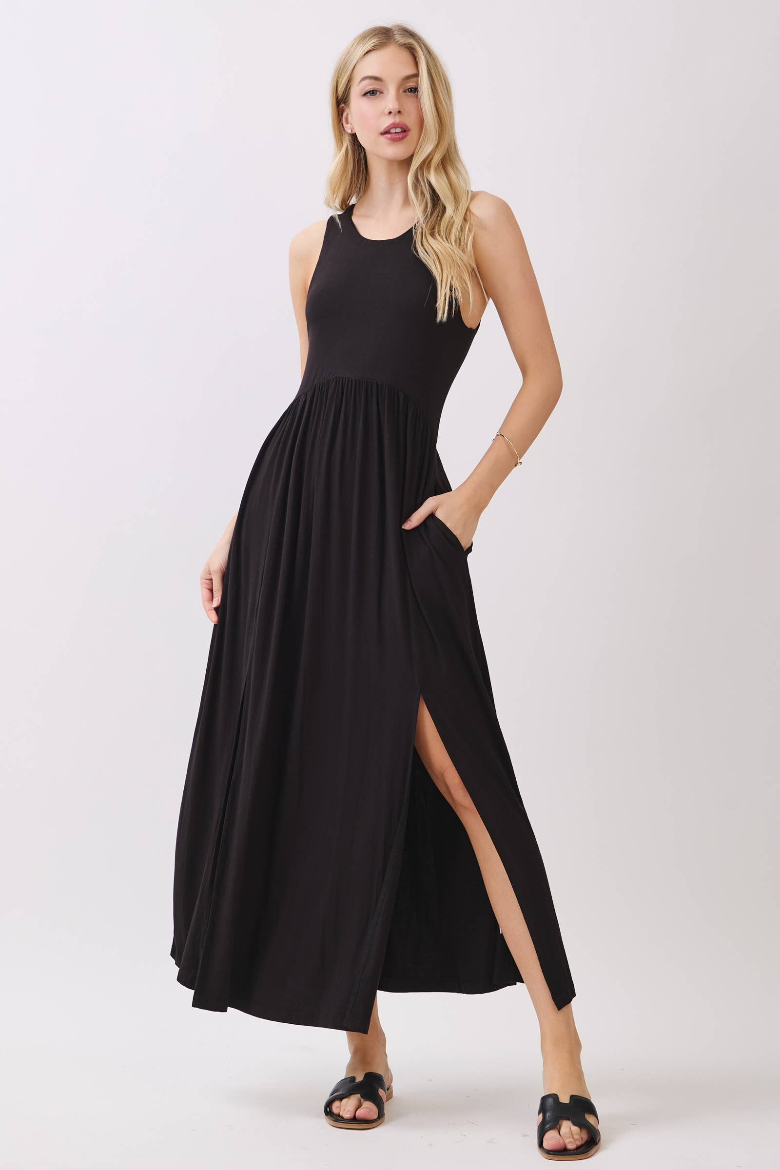 Solid Sleeveless Midi Dress