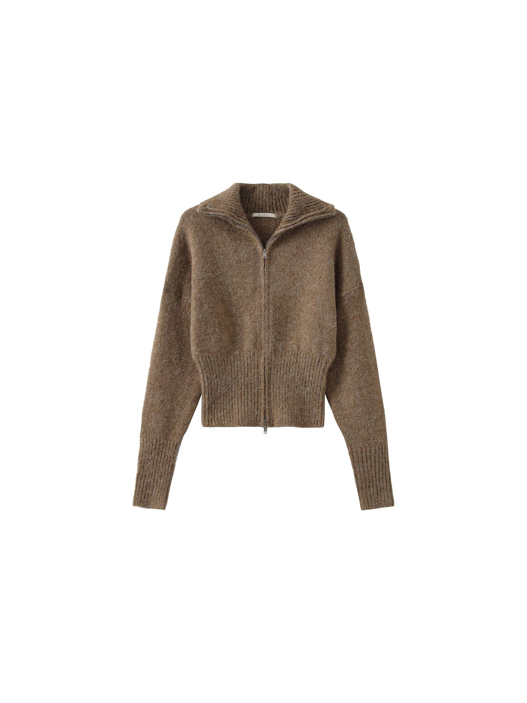 Retro Stand Collar Zip-Up Cardigan