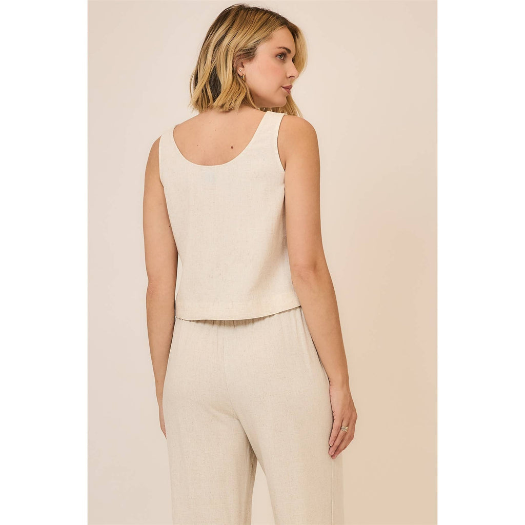 Viscose Linen Blend Button Up Sleeveless Top