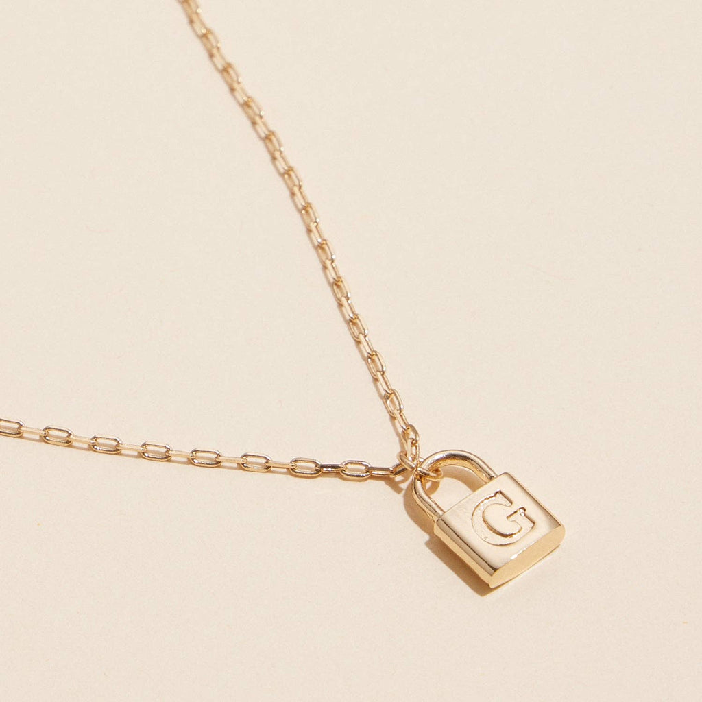 Chic Gold Initial Lock Pendant | Necklace