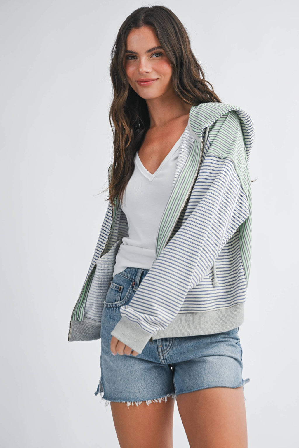 Lana Striped Zip Hoodie