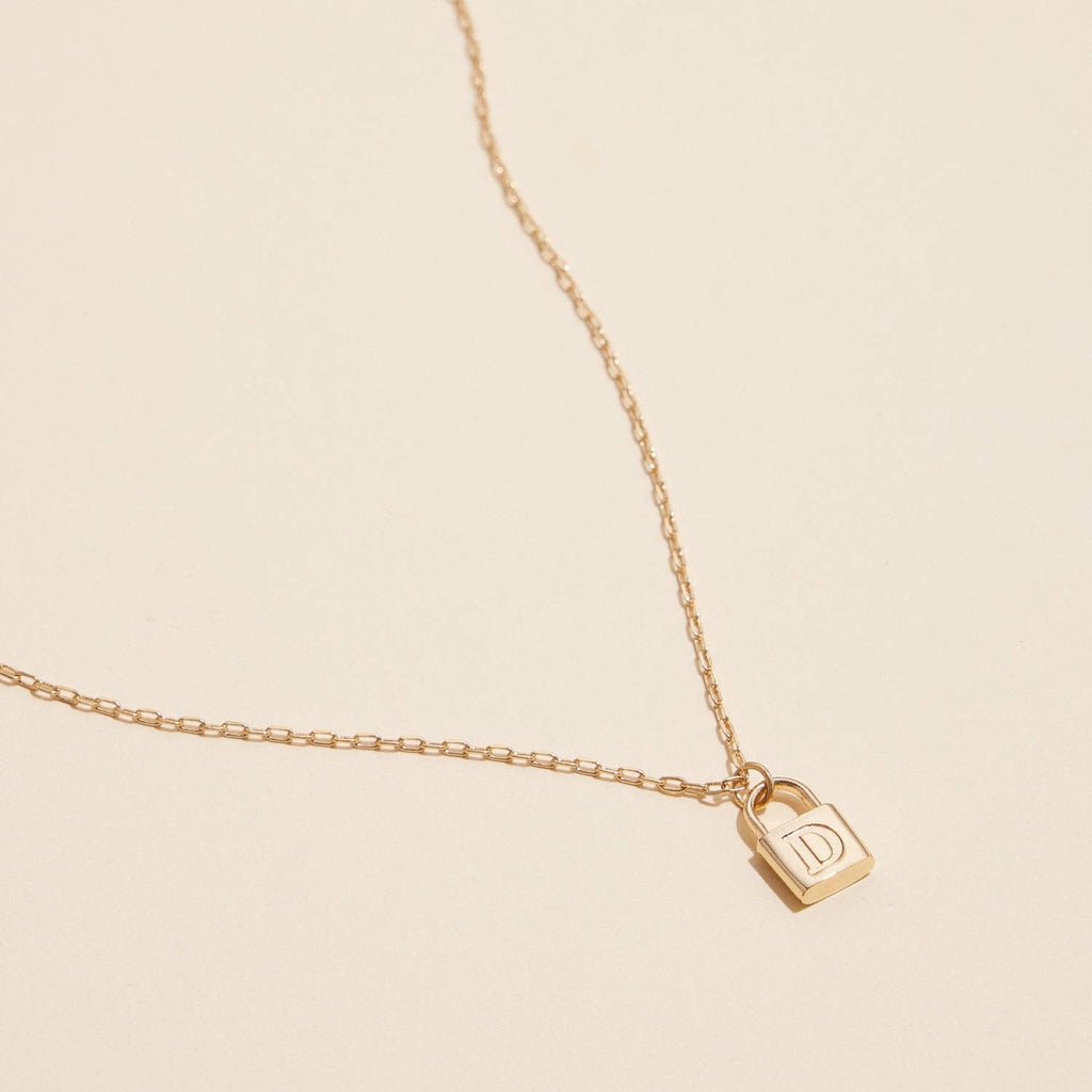 Chic Gold Initial Lock Pendant | Necklace