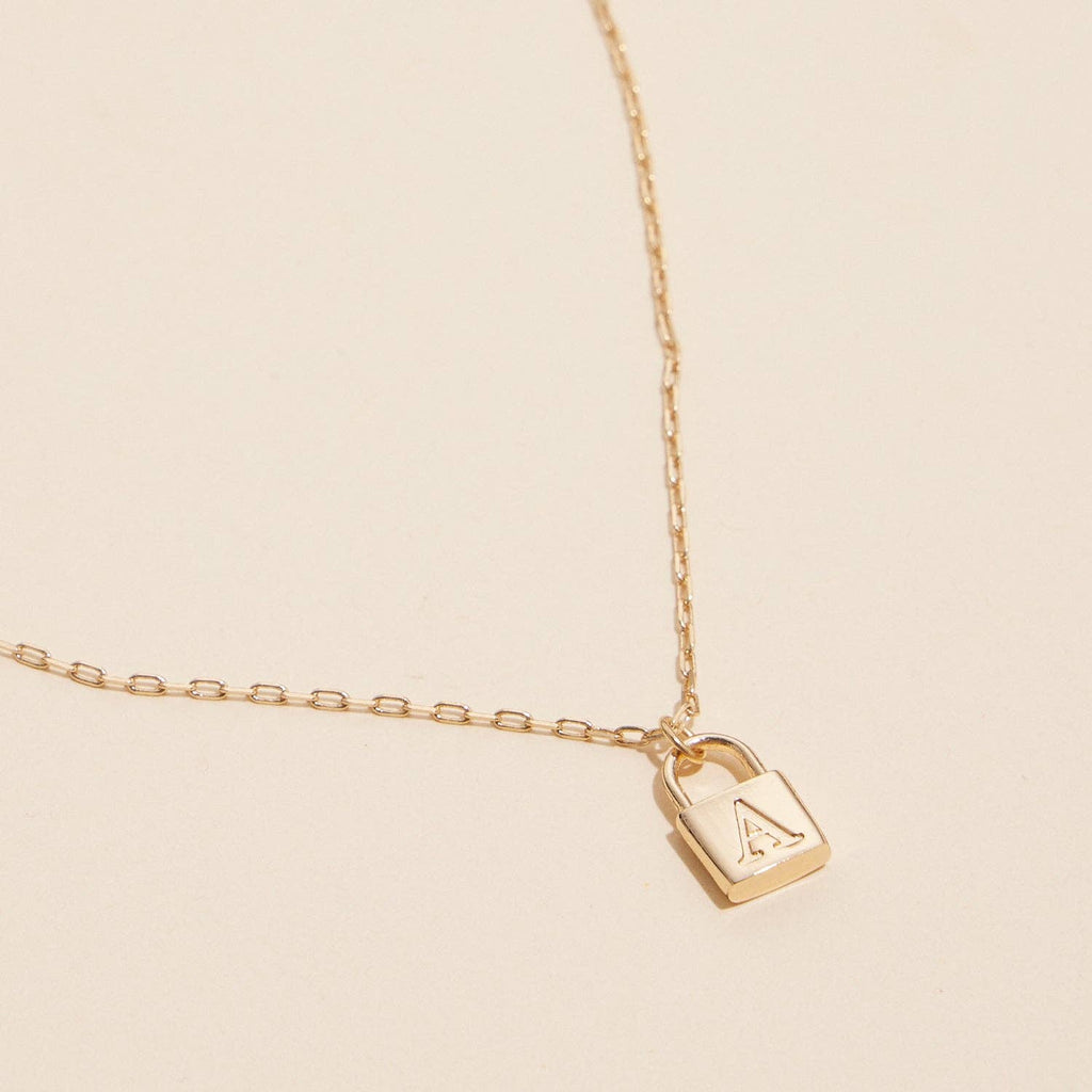 Chic Gold Initial Lock Pendant | Necklace