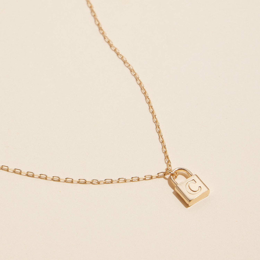 Chic Gold Initial Lock Pendant | Necklace