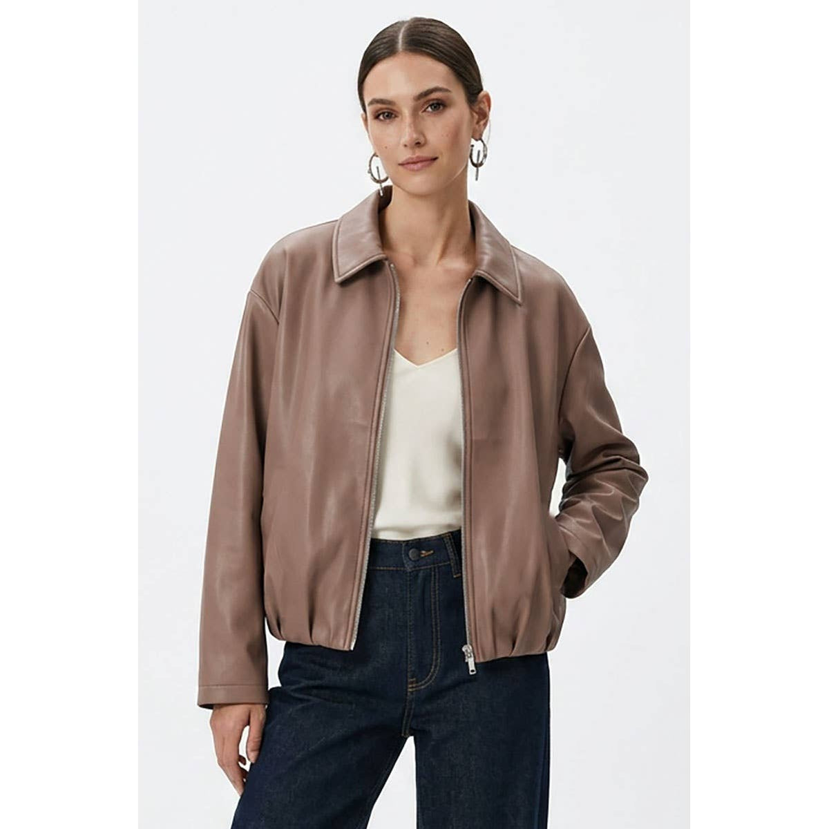 Vegan Leather Bomber Jacket