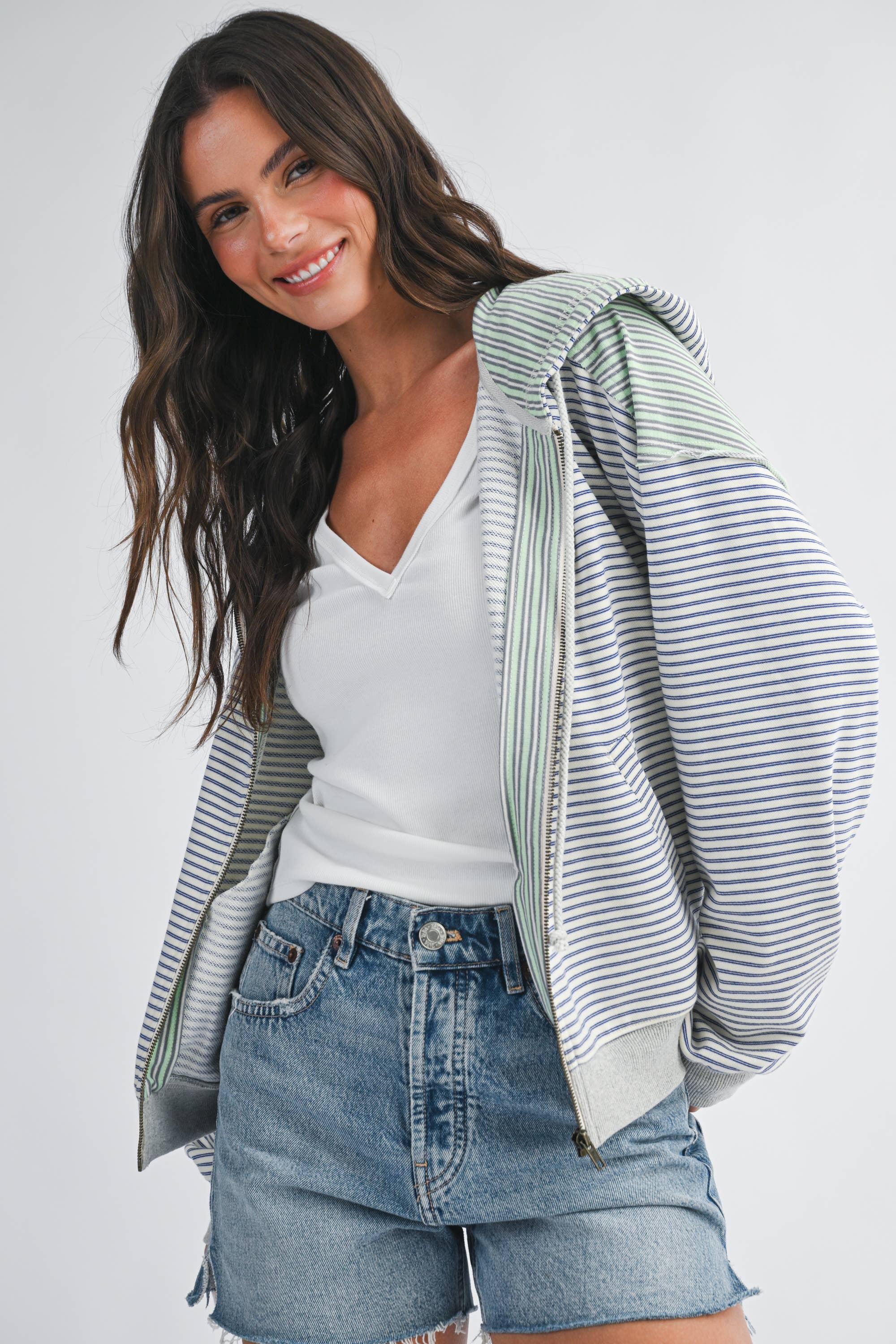 Lana Striped Zip Hoodie