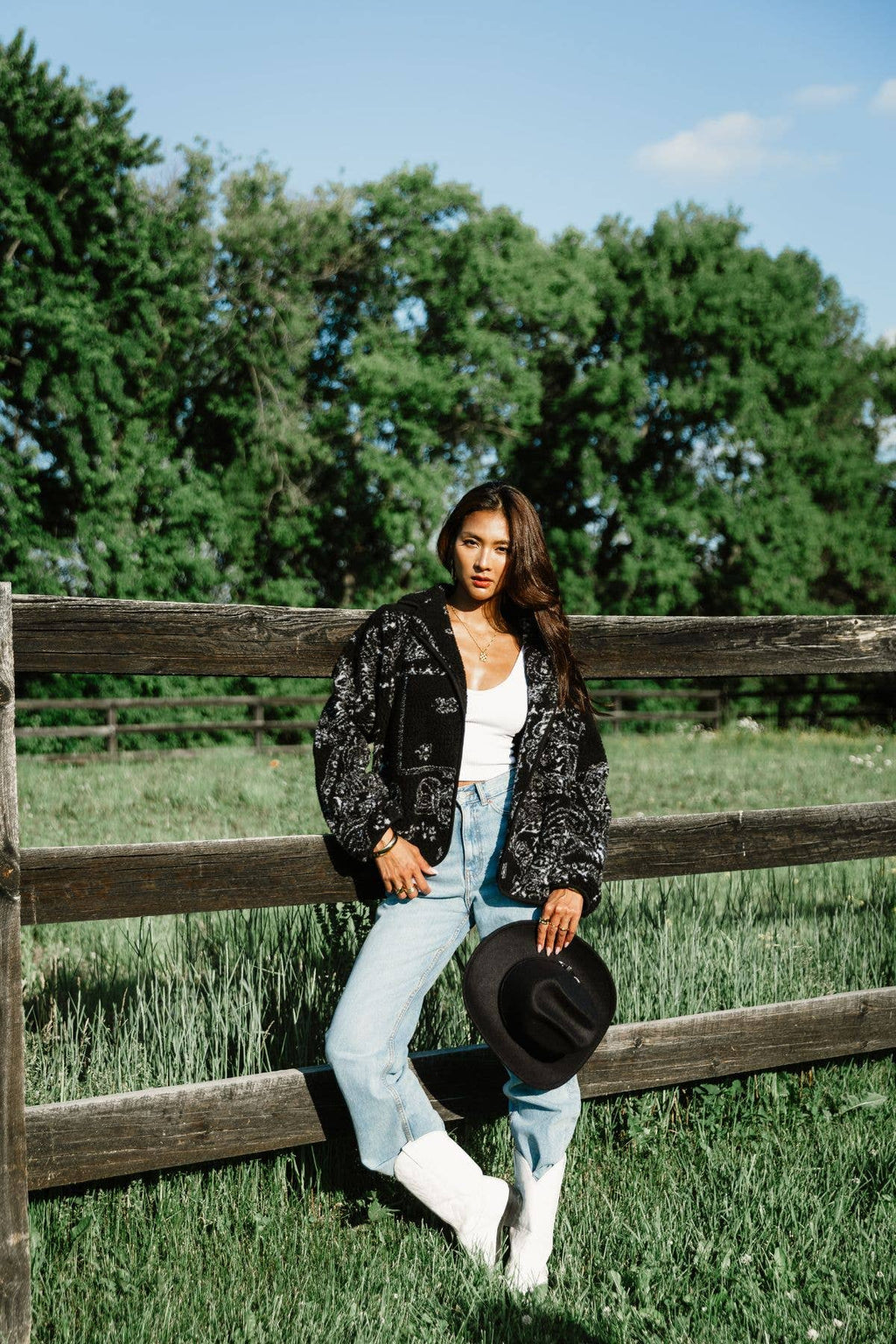 Black & White Paisley Fleece Coatigan