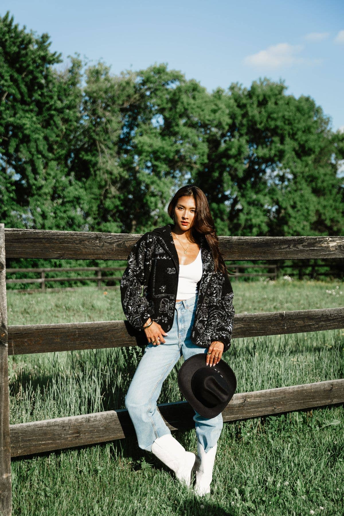 Black & White Paisley Fleece Coatigan