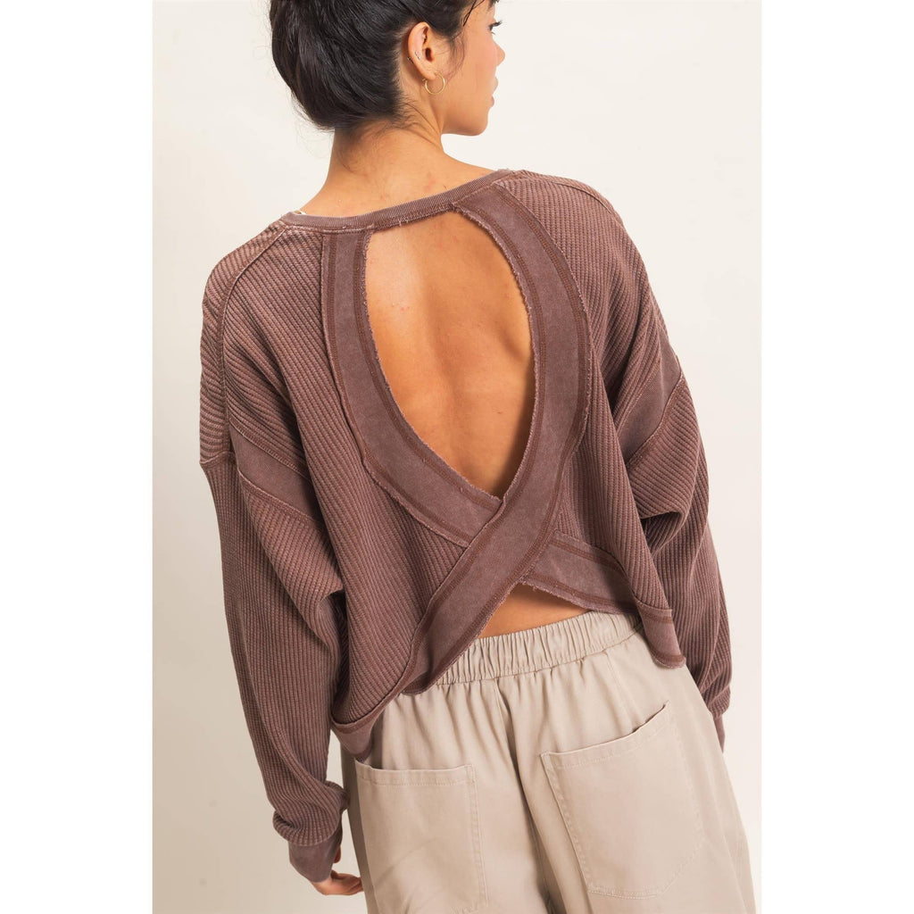 Mineral Wash Waffle Open Back Top