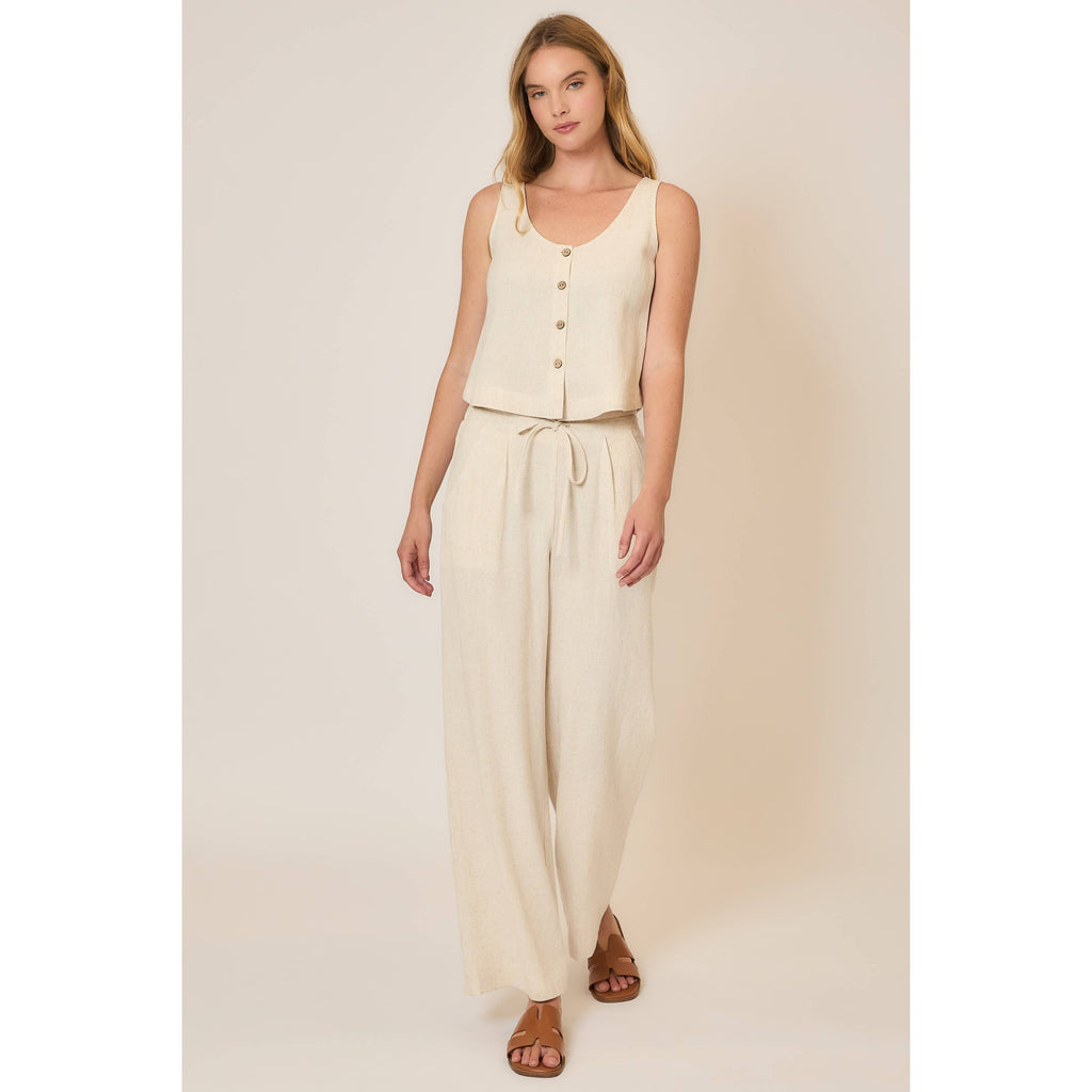 Drawstring Viscose Linen Blend Pants w Pockets