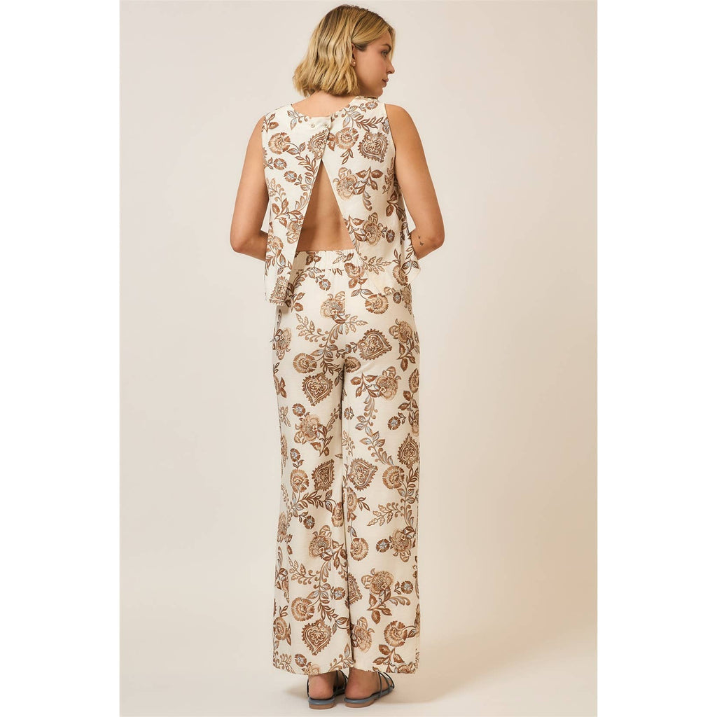 Floral Square Neck Sleeveless Top w Open Back Dtl