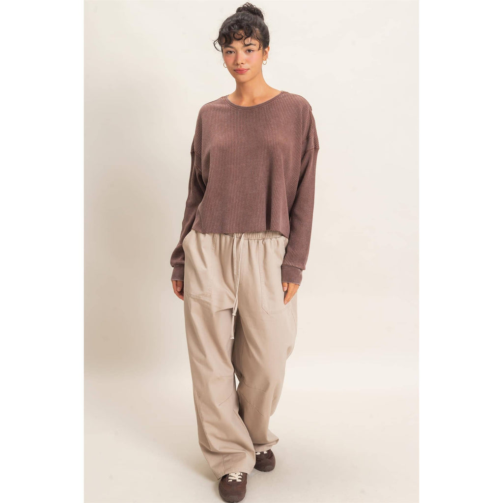 Mineral Wash Waffle Open Back Top