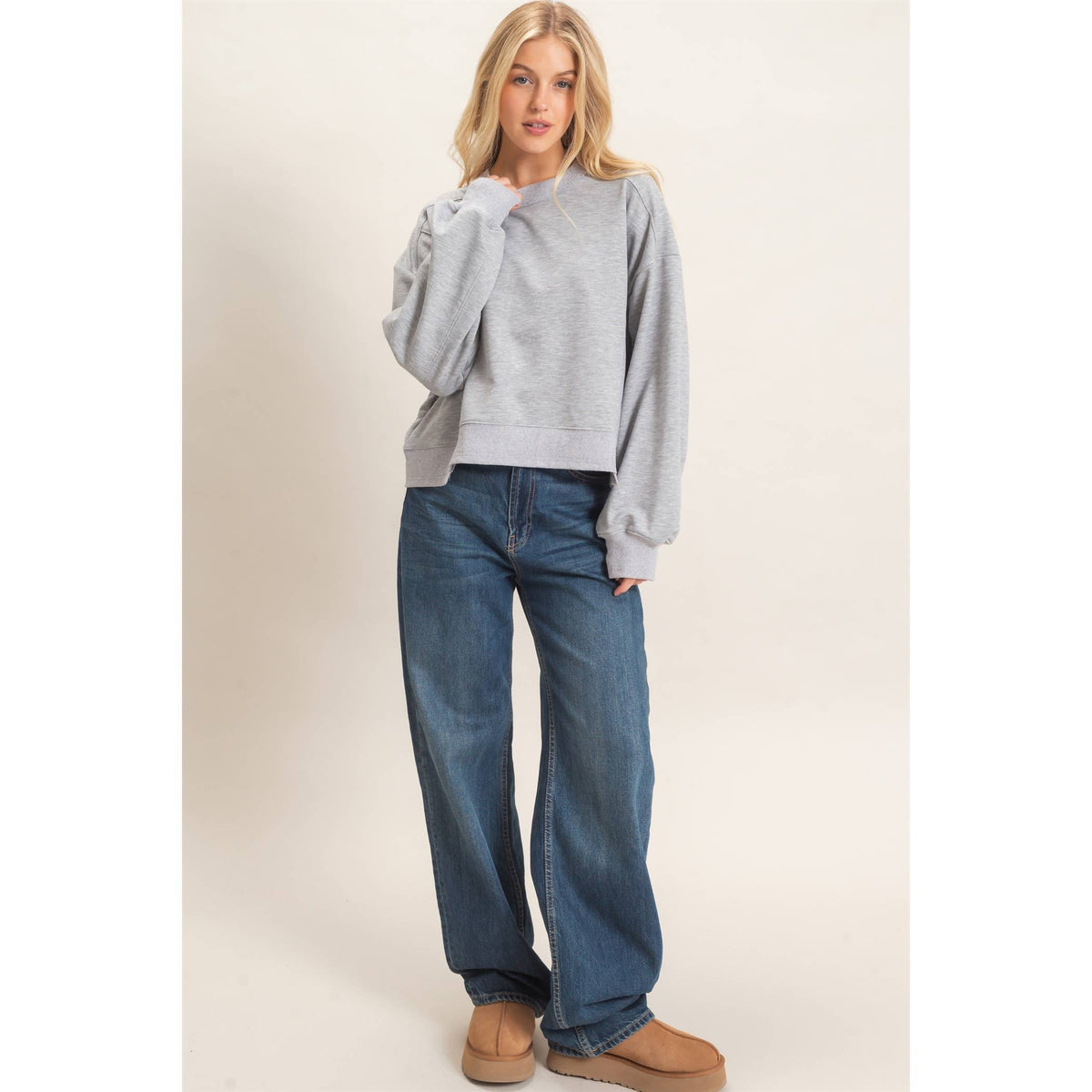 Ribbed Crew Neck Sweatshirt