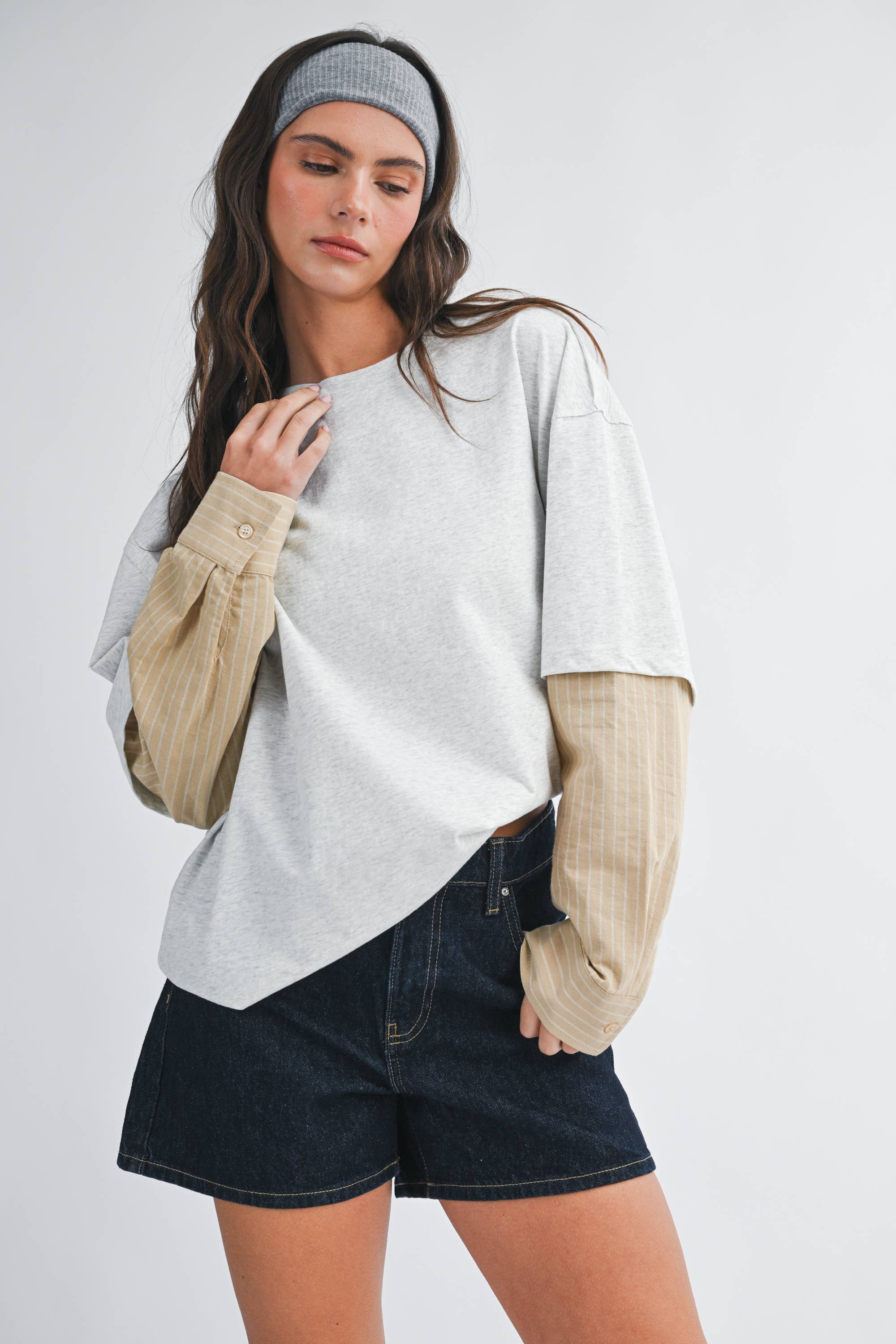 Mixed Media Layered Long Sleeve Top